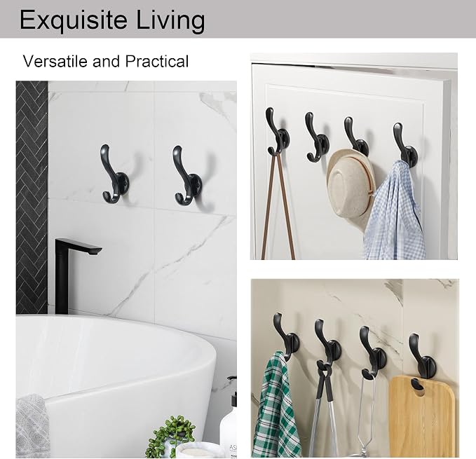 7PCS Black Heavy Duty Double Wall Coat Hooks - Image 6