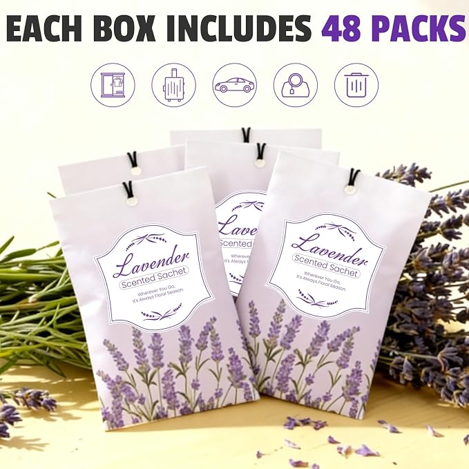 FURWEY 48 Packs Lavender Scented Sachets, Long Lasting Sachet Bag - Image 6