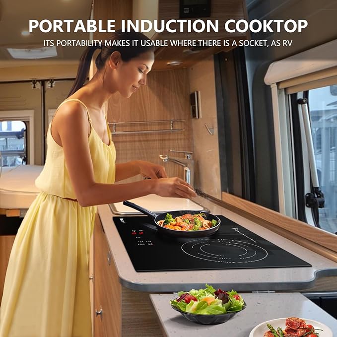 AMZCHEF Induction Cooktop 2 Burners 1800W, Built-in & Countertop Electric Cooktop with 9 Power Levels, 110V-120V Double Induction Stove with Plug, 99-min Timer, Safety Lock, Ceramic Glass