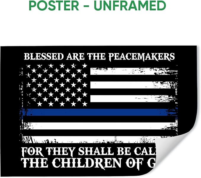 Police Poster & Framed Canvas, Blessed Are The Peacemakers Home Office Decor, Bedroom Living Room Aesthetic Wall Art Gift For Police Officer, Policeman, Husband, Men