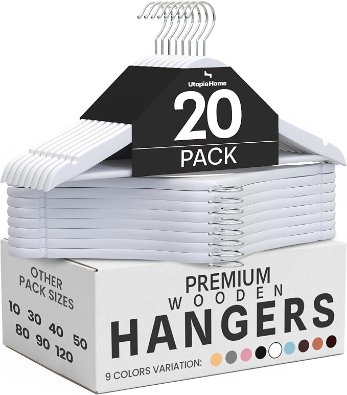 Utopia Home Wooden Hangers 20 Pack – Slim Suit Hangers White | 360° rotatable by UTOPIAHOME