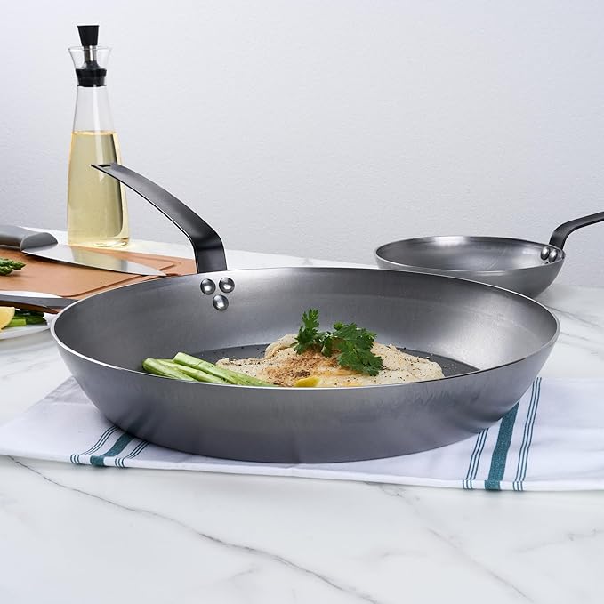 Restaurantware Met Lux 16 Inch Fry Pans, 6 No-Stick Frying Pans - Induction-Ready, Triple-Riveted, Silver Carbon Steel Cooking Skillets, Durable, For Searing, Sauteing, And Browning Food