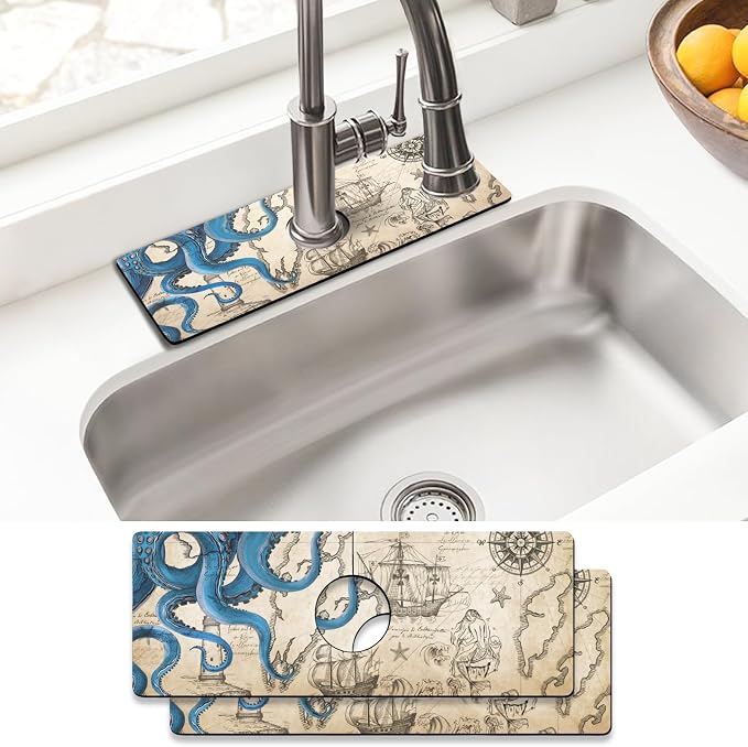 Sink Faucet Absorbing Mat, 2 Pack Drying Mat Around Faucet Sink Splash Guard by BathtubMat