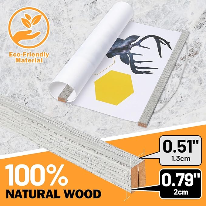Magnetic Poster Hanger, 20x28 20 x 30 20x24 Poster Frame Wood Wooden Magnet Print Posters Dowel Scroll Hanger Hangers Hanging Kit for Walls Map Canvas Artwork (Grey, 20")