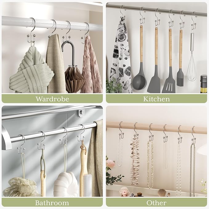 Shower Curtain Hooks Rings, Double Shower Curtain Hooks Rust Proof Stainless - Image 6