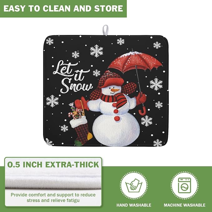 Winter Snowman Dish Drying Mat, Christmas Snow Dish Drying Mat - Image 5