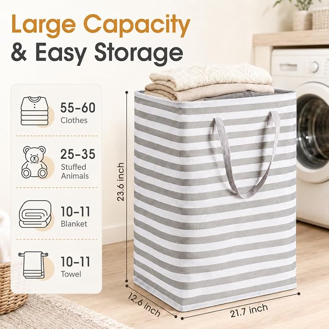 BOOMIBOO 2-Pack Large Laundry Basket, Waterproof Freestanding Laundry Hamper - Image 2