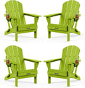 MUCHENGHY Folding Adirondack Chairs Set of 4, Patio Chairs, Lawn Chairs, Outdoor Chair, Adirondack Chair Plastic, Fire Pit, Weather Resistant with Cup Holder for Deck, Backyard, Garden(Lemon Green)
