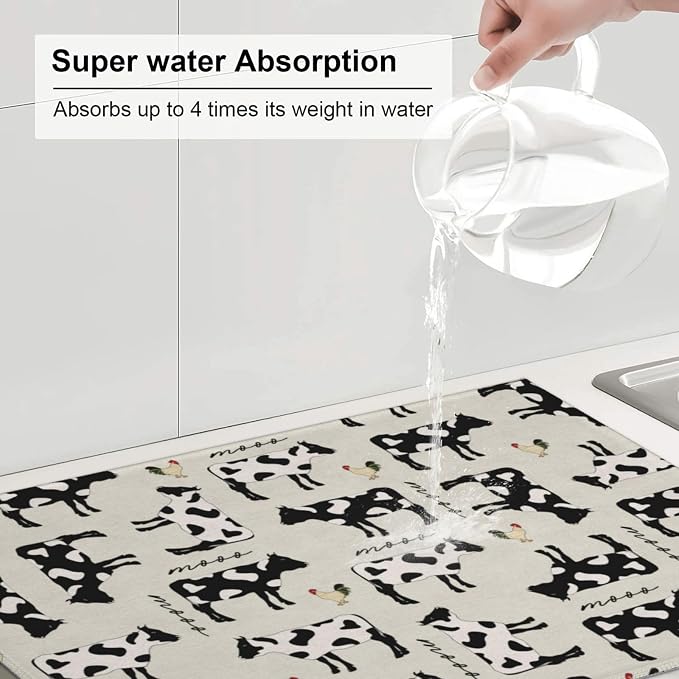 Cute Farm Cows Dish Drying Mat For Kitchen Counter, Super Absorbent Microfiber - Image 5