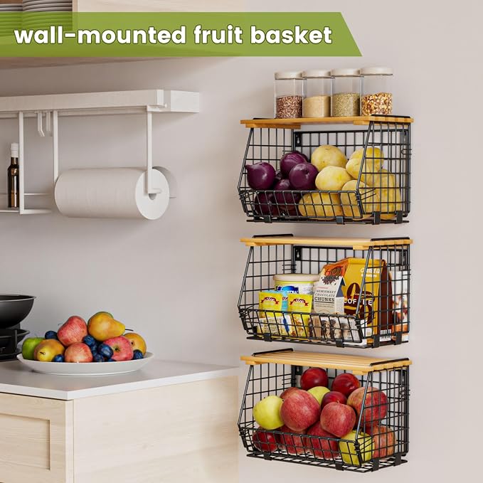 Hanging Fruit Basket for Kitchen, 3 Pack Vegetable Produce Basket - Image 5
