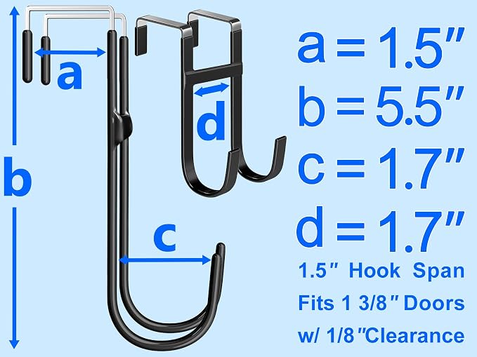 Double Over Door Steel Hooks 2 Pack Fit 1-3/8" Door 5.5" Black | Plastic Coated - Image 2
