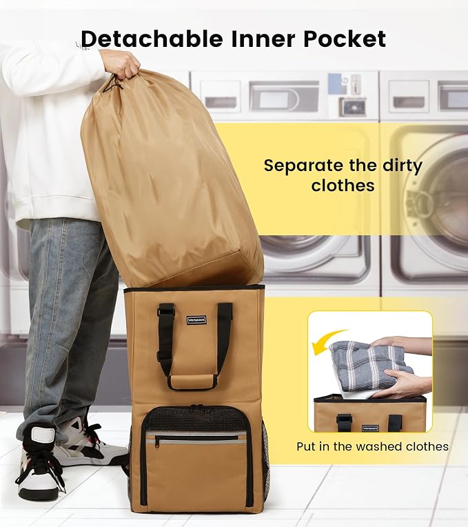 Vorspack Laundry Backpack with Shoulder Straps, Extra Large Hamper, Kahki | - Image 5