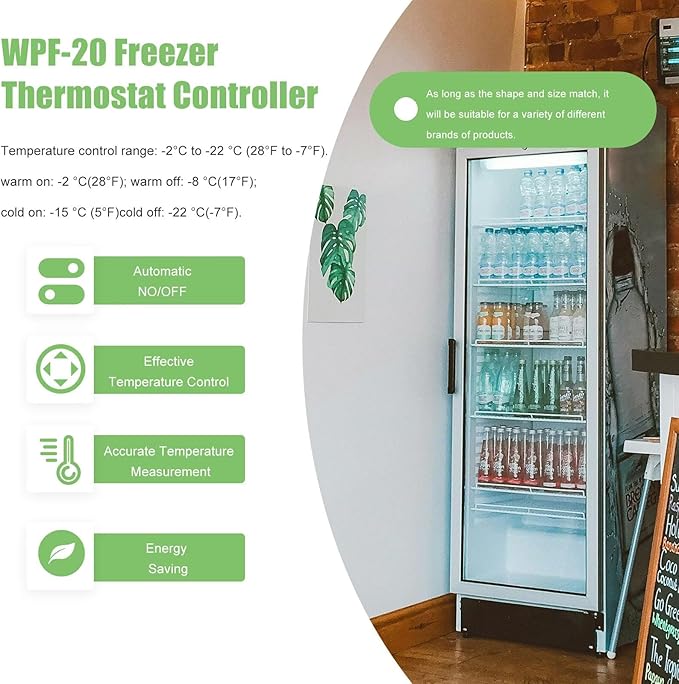 Mini Fridge Thermostat Universal WPF-20 Freezer Thermostat Controller Compatible for wpf16 and wpf18, Control Temperature of Fridge, Freezer, Display Cabinet, Congealer, Beverage Cooler