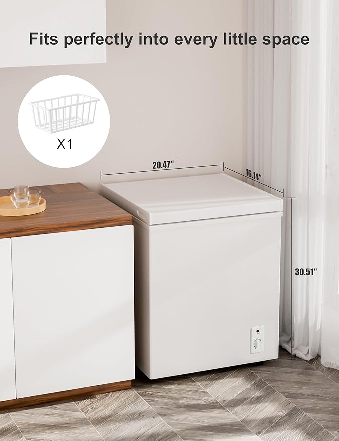 Bodacious 3.5 cuft Chest Freezer - Compact, Energy-Efficient & Quiet Mini Deep Freezer with Removable Baskets for Apartments, RVs, and Garages