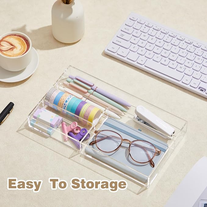Briwooody Clear Acrylic Drawer Organizer, 4 Compartments, Small | 11 x 6.1 x - Image 3