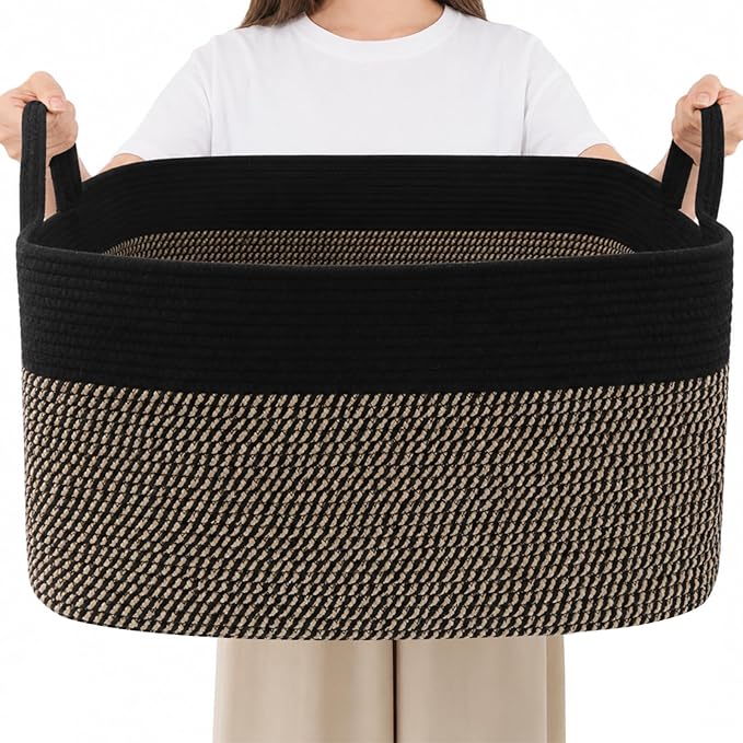 65L Laundry Basket with Handles, Woven Blanket Basket by HZFTJOY