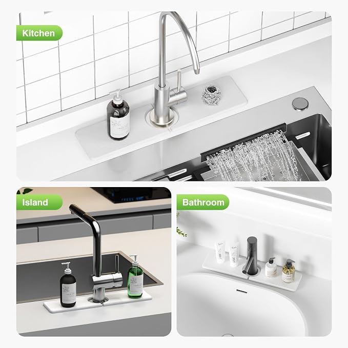 Premium Stone Faucet Mat for Kitchen Sink, 15.8" x 4" White | Quick Drying & - Image 8