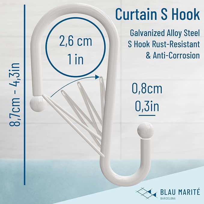 12 Decorative Metal Shower Curtain Hooks, S-Shaped Hooks - Image 3