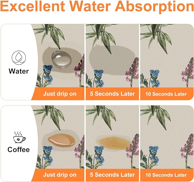LOKHOM 17"x32" Dish Drying Mat，Vintage Sage Flower Herb Coffee Mat | Ultra - Image 3