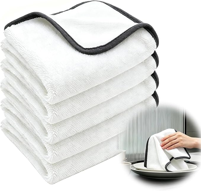 Shiny Cleaning Cloths White Dual-Sided, Drying Dish Towels, Streak Free by Ecopandy