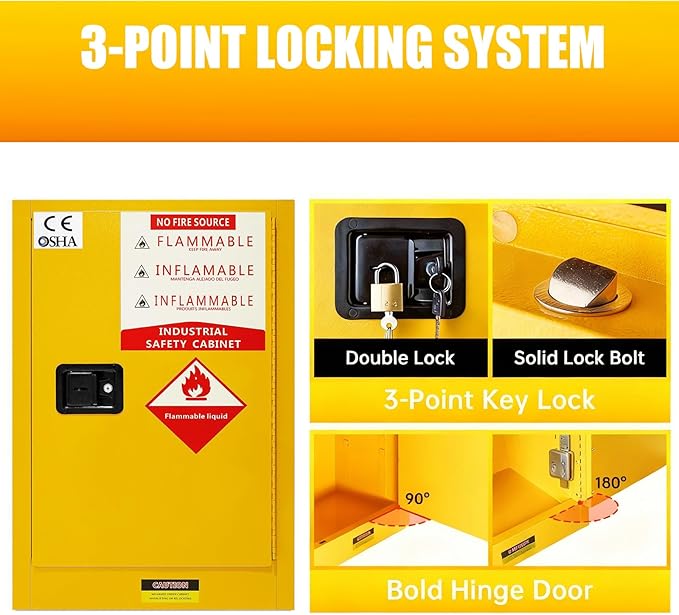 40 Gallon Professional Flammable Cabinet, 23" x 18" x 36" Yellow All-Welded Steel Chemical Safety Cabinet, Manual Doors & Adjustable Shelf for Industrial Workshops, Lab & Auto Shop