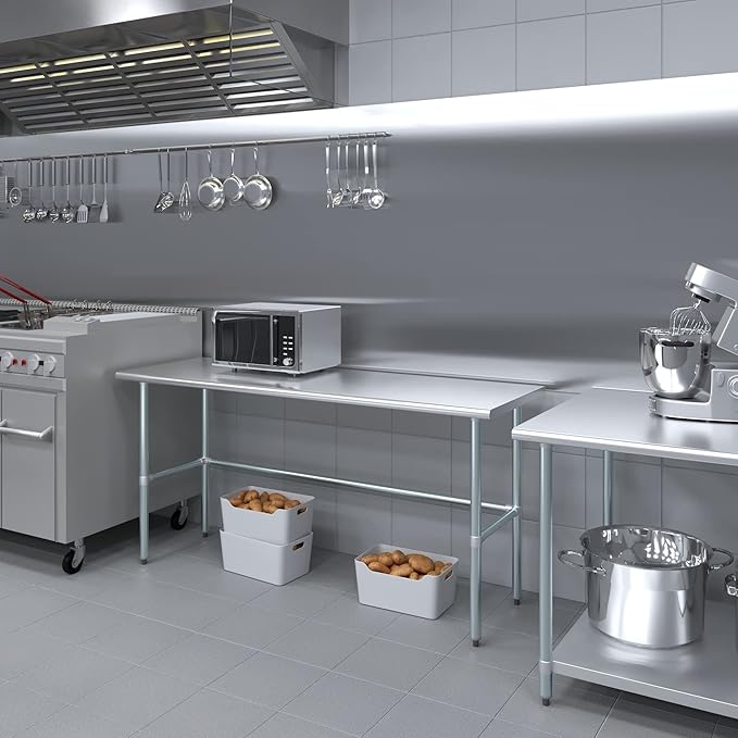 AmGood Stainless Steel Work Table Open Base | NSF Kitchen Island Food Prep | Laundry Garage Utility Bench (72" Long X 24" Deep)