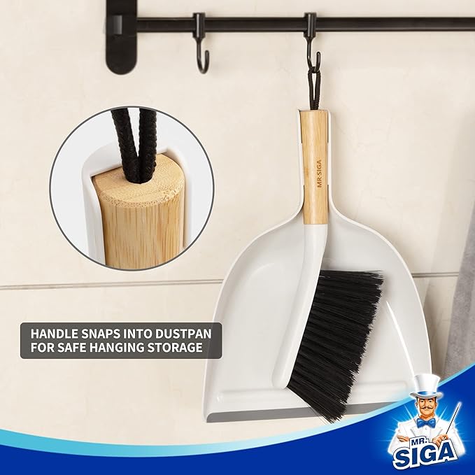 MR.SIGA Dustpan and Brush Set, Bamboo Handle, 1 Set | Handheld brush and - Image 6