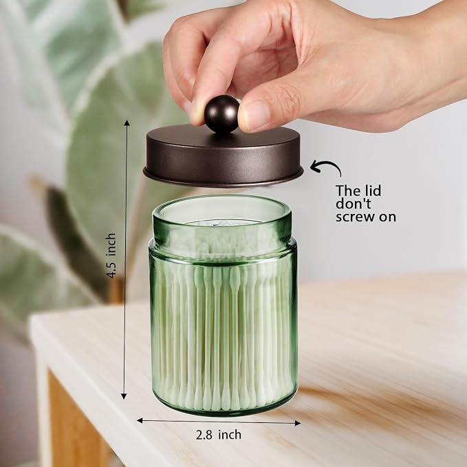 Amolliar Green Glass Apothecary Jar, Qtip Holder - Image 2