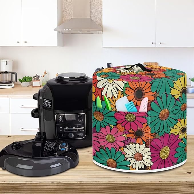 TODIYADDU Cartoon Daisy Electric Pressure Cooker Cover Round Protective Cover Bag with Pocket and Handle for or Rice Cooker Kitchen Small Appliance Dust Covers Holiday Present