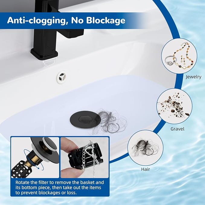 Hibbent 3 PCS Upgraded 3 in 1 Bathroom Sink Drain Strainer, Pop Up Stopper | - Image 4