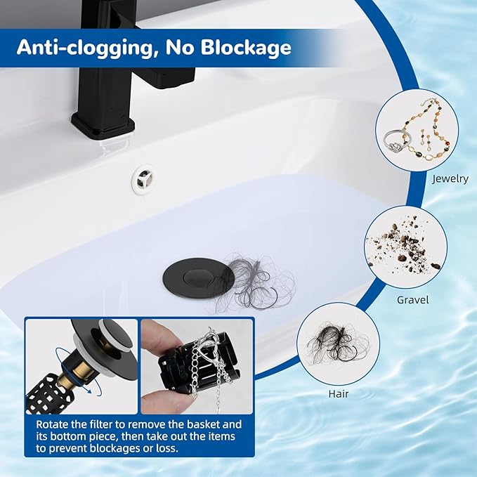 Hibbent Upgraded 3 in 1 Bathroom Sink Drain Strainer, Pop Up Stopper | - Image 2