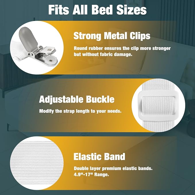 4 Pack Elastic Bed Sheet Holders, Mattress Sheet Grippers, Elastic Fasteners - Image 4