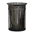 45 Gallon Black Trash Can with Flat Lid, Outdoor Heavy-Duty Commercial Waste Bin Steel Slatted, Round Recycle Container, Durable Garbage Can for Parks, Municipalities, Schools, Parking