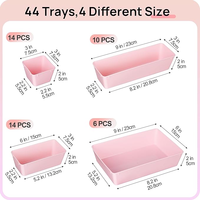 Vtopmart 44 PCS Plastic Drawer Organizers Set, Vanity Organizer Trays, Non-Slip - Image 2