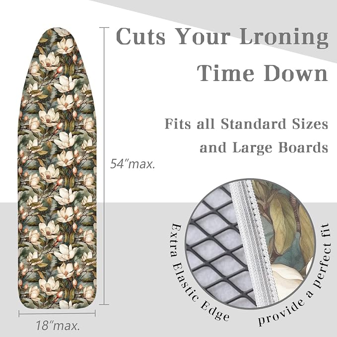 Vintage Green White Magnolia Floral 15"x54" Ironing Board Cover - Image 6