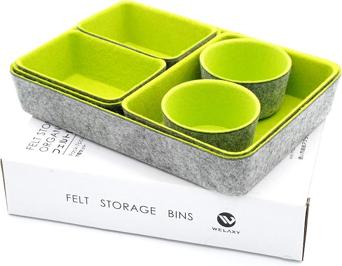 Welaxy Felt Drawer Organizer Bin 7 pc Green Desk Nightstand Catchall Tray - Image 3