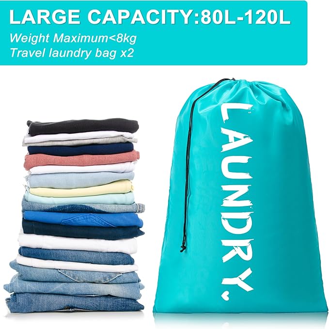 2 Pack Travel Laundry Bag, Extra Large Dirty Clothes Organizer - Image 5