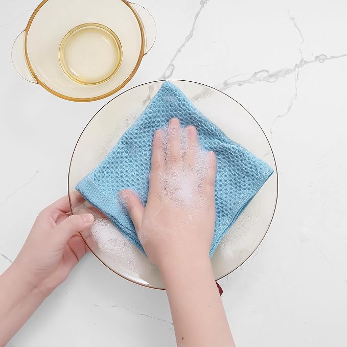 Homaxy 100% Cotton Waffle Weave Kitchen Dish Cloths 6-Pack, Sky Blue | 12 x 12 - Image 4