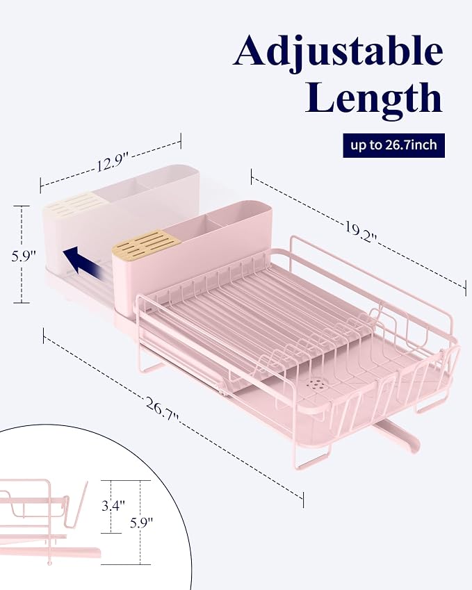 Kitsure Extendable Dish Drying Rack, 19.2"-26.7" L x 12.9" W, Anti-Rust Dish - Image 2