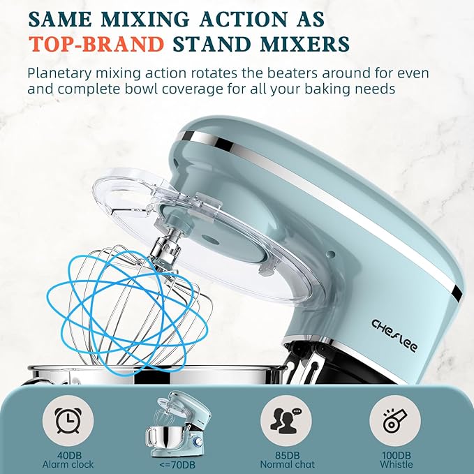 Stand Mixer,660W 6+P With 6.5QT Stainless Steel Bowl,Dough Hook, Wire Whip & Beater,for Most Home Cooks (Blue)