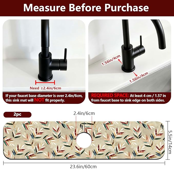 2 Pcs Kitchen Sink Splash Guard Faucet Mat Artistic Leaves Faucet Mat - Image 2
