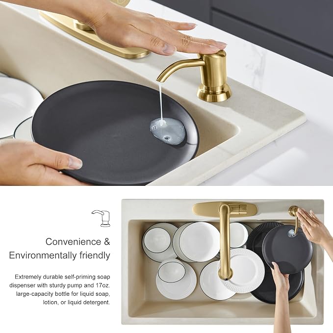 GAGALIFE Dish Soap Dispenser for Kitchen Sink, 17 oz Bottle, Brushed Gold | - Image 4