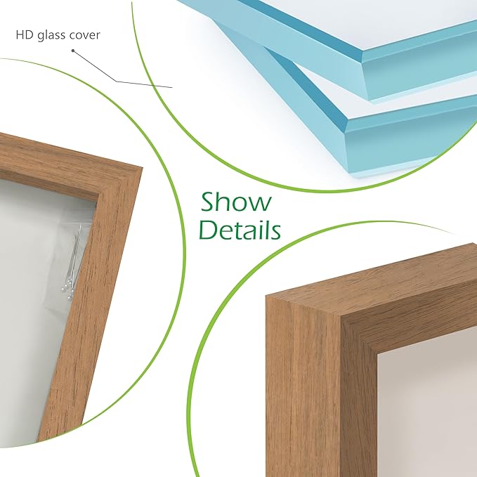 FrameWorks 12" x 18" Golden Oak Wooden Shadow Box Frame – Soft Felt Back, Tempered Glass, and Included Elegant White Ball Push Pins