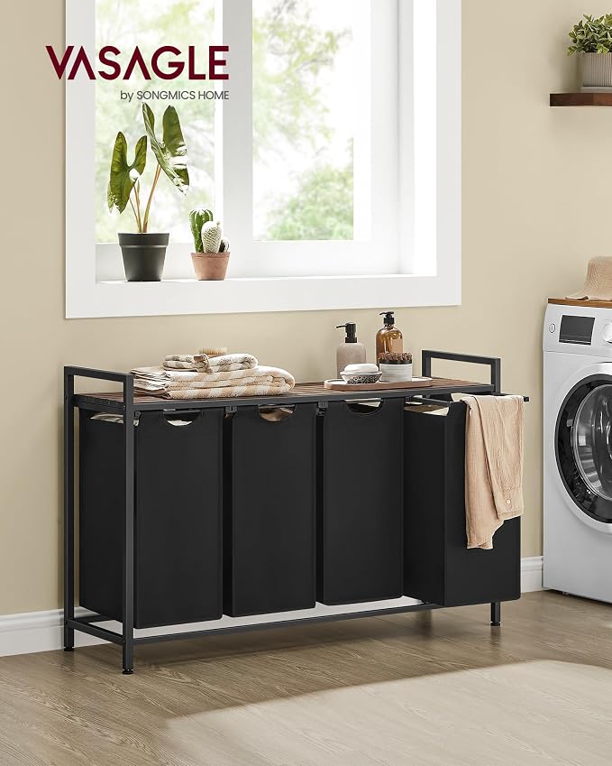 VASAGLE Laundry Hamper with Shelf, 4 Pull-Out Bags, 4 x 10.6 Gallons - Image 2