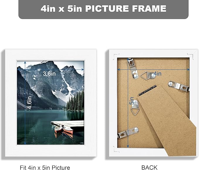 4x5 Picture Frame - Made of Real Glass and White Wooden Frame, 4 by 5 small Photo for Wall or Tabletop Display, 3 Pack