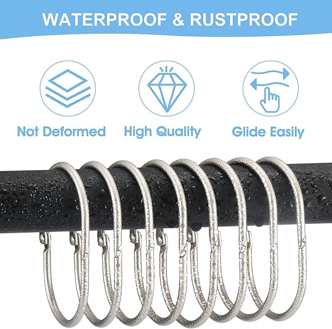 24 Pcs Shower Curtain Rings, Goowin Shower Curtain Hooks, Oval Snap Shower Rings - Image 3
