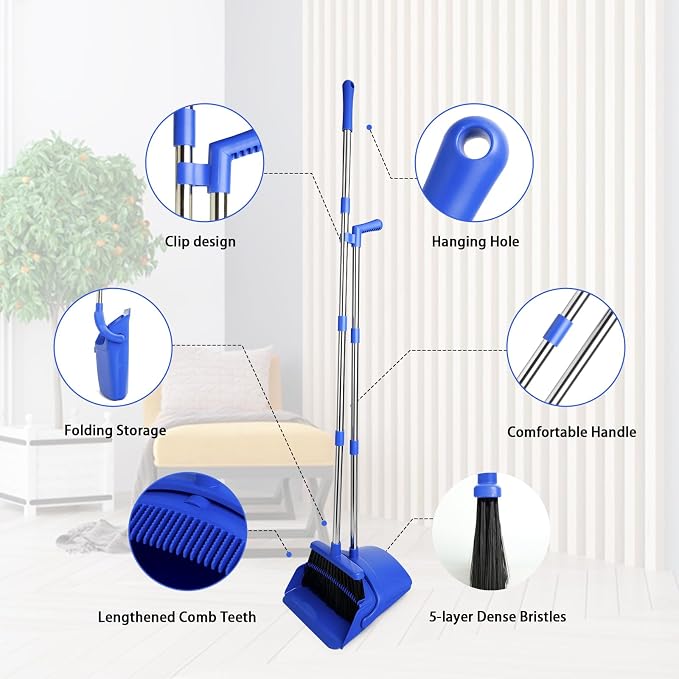 Broom and Dustpan Set, Long Handle Lightweight Dustpans - Image 5