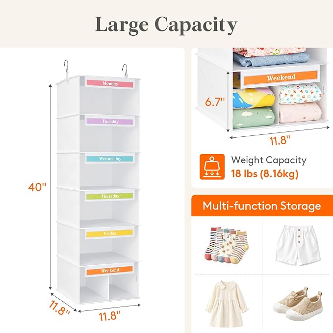 Lifewit 6 Shelf Weekly Hanging Clothes Storage Organizer - Image 4