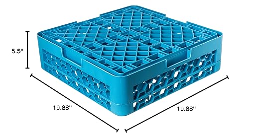 Carlisle FoodService Products Opticlean Glass Rack 16 Compartments with 1 Extender for Kitchens and Restaurants, Plastic, 19.875 x 19.875 x 5.5 Inches, Carlisle Blue