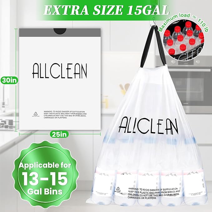Trash Bags 15 Gallon Tall Kitchen Drawstring Garbage Bag Fit 13-15 Gal Bins | - Image 6
